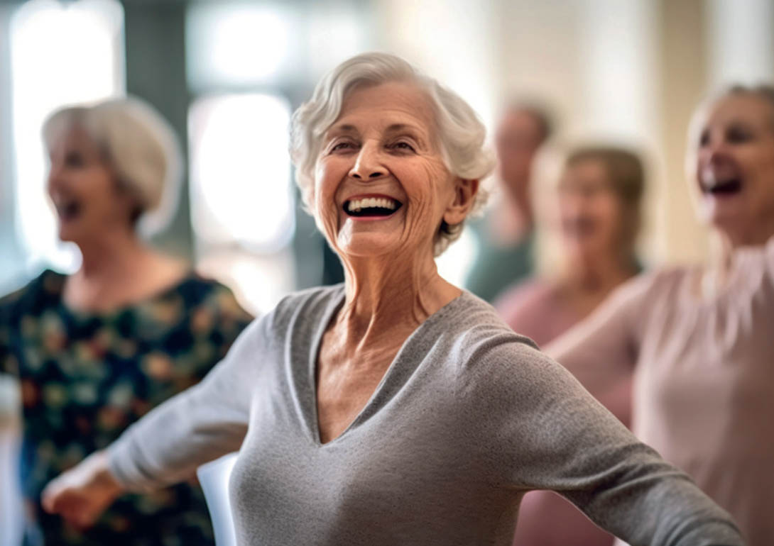 Lachende Seniorin beim Tanzen